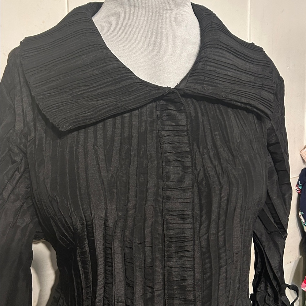 Ex Cond Jerry T Dress Coat Shacket Black Sz XL Crisp Crinkle Metallic Taffeta - Picture 7 of 16